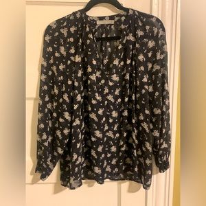Vince silk blouse, size XS. NWOT (never worn). Black and white floral, sheer.